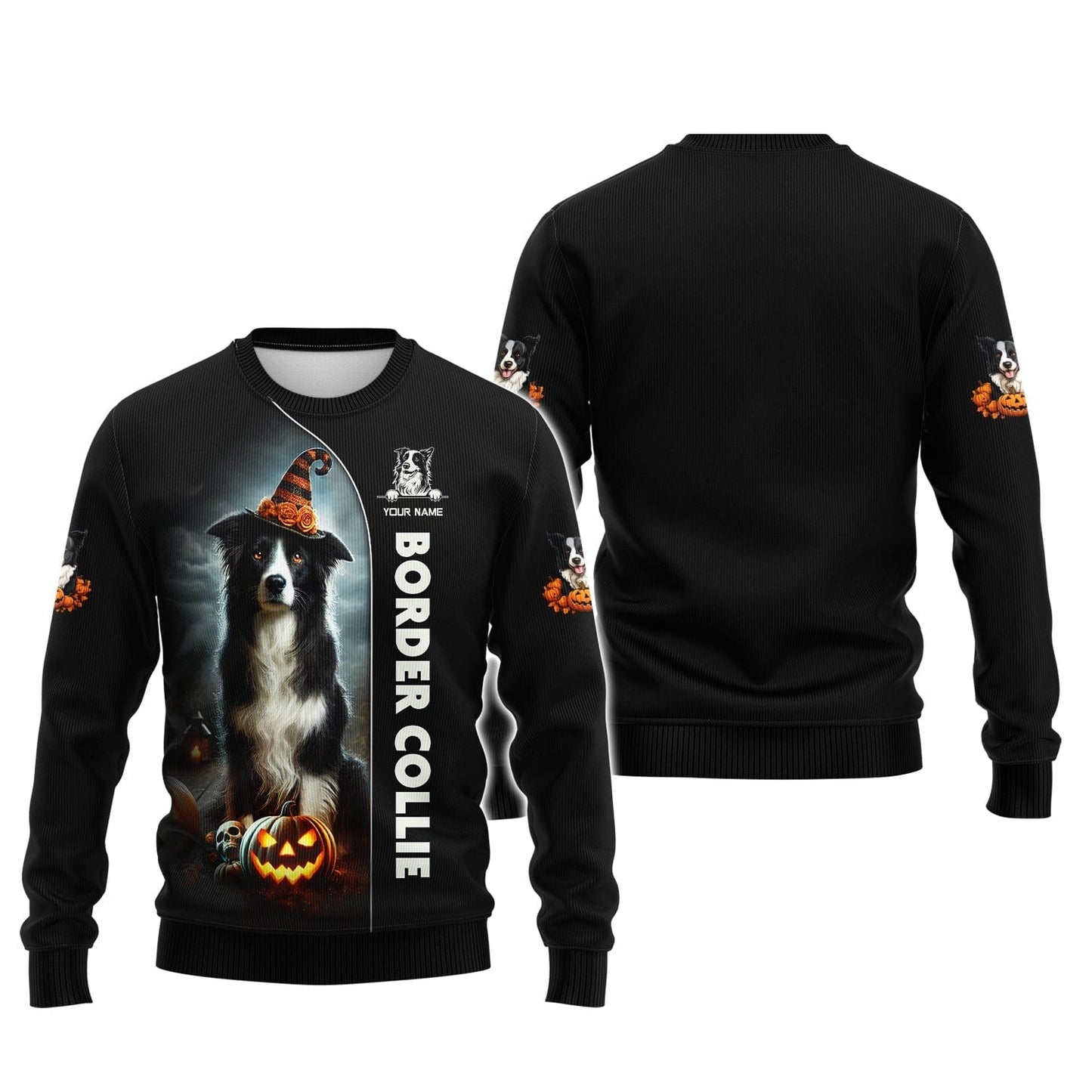 Border Collie Custom Name 3D Shirt Happy Halloween Gift For Dog Lovers, All Over Printed