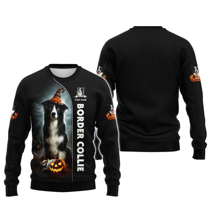 Border Collie Custom Name 3D Shirt Happy Halloween Gift For Dog Lovers, All Over Printed