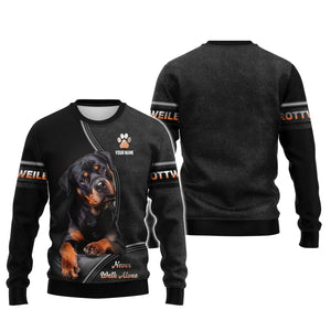 Rottweiler Custom Name Zipper Hoodie Never Walk Alone Gift For Dog Lover 3D Shirts, All Over Printed