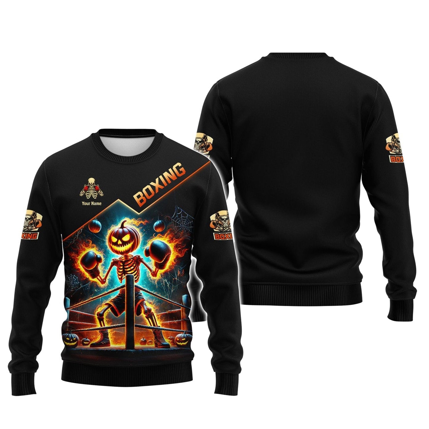 3D Full Print Skull Pumpkin Boxing T-Shirts Personalized Name Gift For Halloween Lovers, All Over Printed