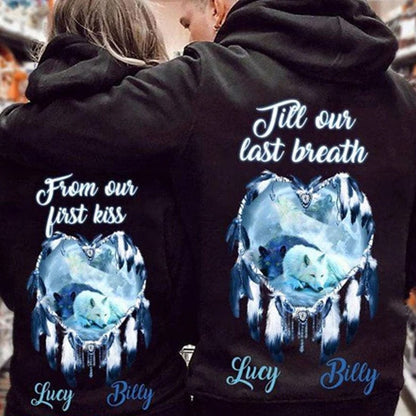 Desde nuestro primer beso hasta nuestro último aliento Camisetas de pareja de San Valentín personalizadas con diseño de lobo