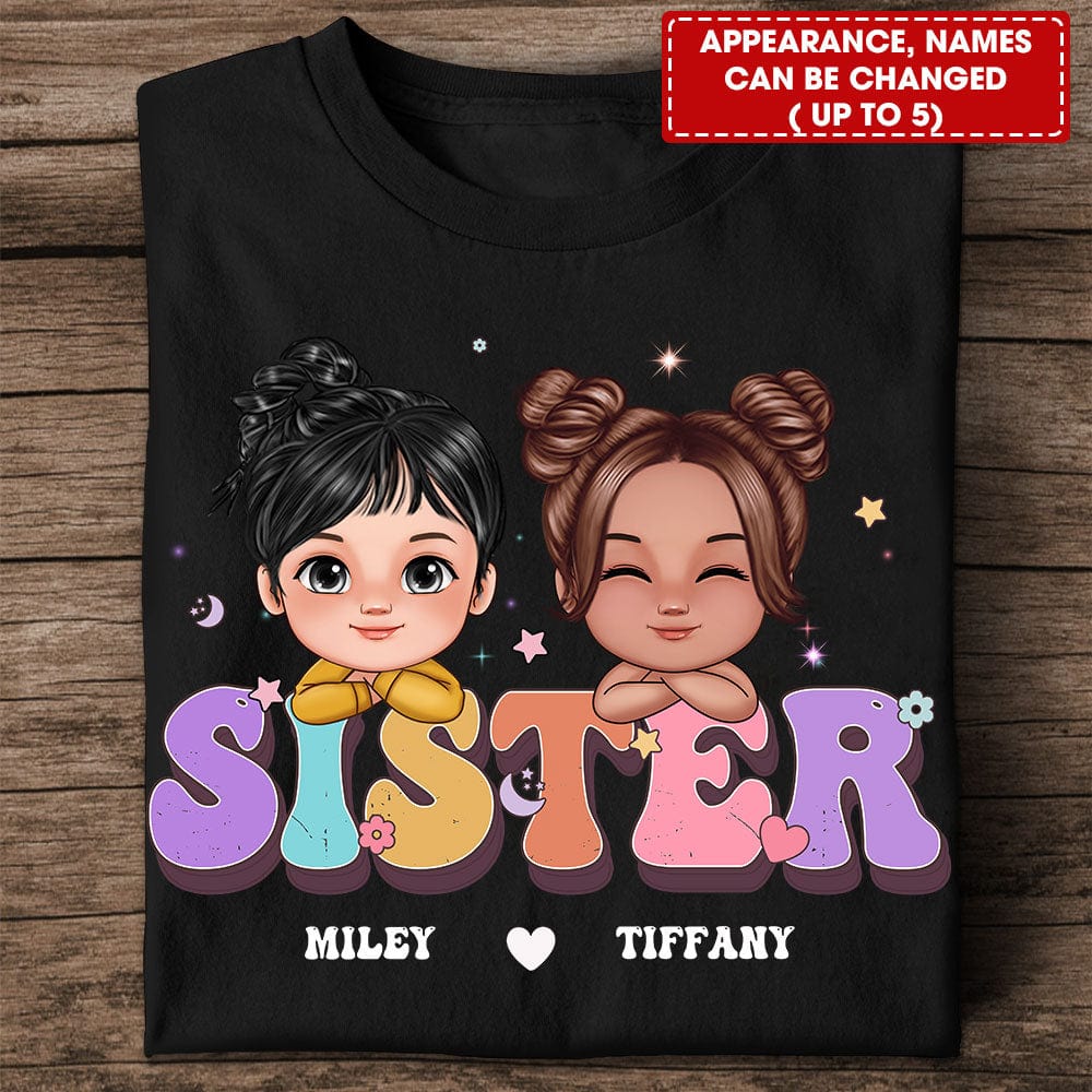 Personalized Sister Shirt - Customizable Design with Sisters Side By Side, Add Your Name