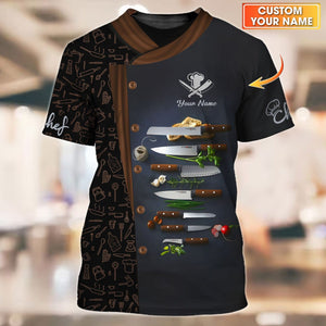 Camiseta de chef personalizada: diseño tradicional de utensilios de cocina y hierbas