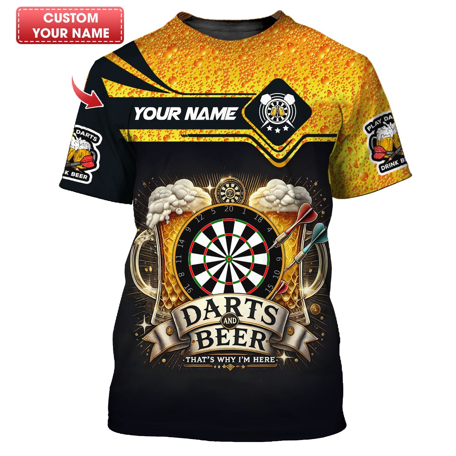 Darts And Beer That's Why I'm Here Shirt Personalized Name 3D Shirt For Beer Darts Club Lovers, All Over Printed