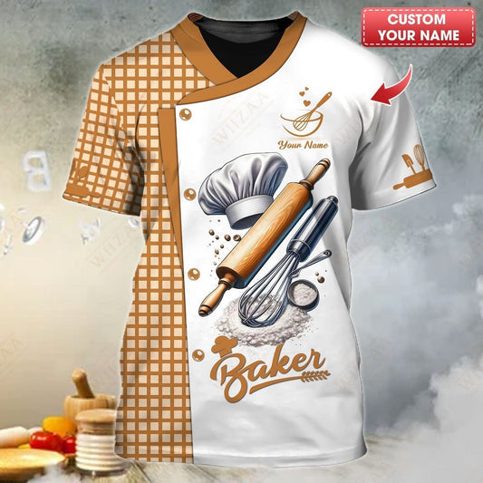 Personalized Baker Shirt - Refined Whisk & Rolling Pin Design on Classic White
