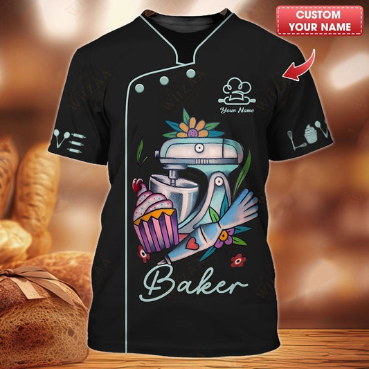 Personalized Baker Shirt - Playful Kitchen Mixer and Cupcake Artwork