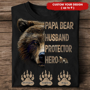 Camiseta familiar personalizada: Papá oso, esposo, protector y héroe