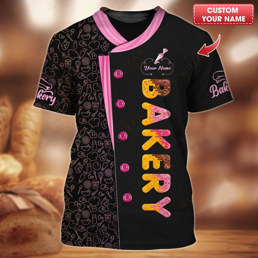 Personalized Baker Shirt - Bright Donut Typography with Dessert Border Detail