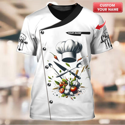 Personalized Chef Shirt - Classic Culinary Tools & Fresh Herbs Ensemble, All Over Printed