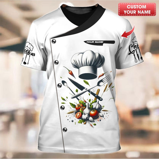 Personalized Chef Shirt - Classic Culinary Tools & Fresh Herbs Ensemble, All Over Printed