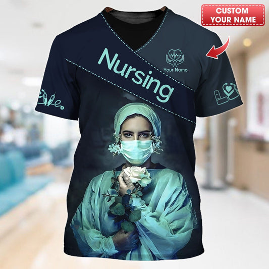 Camisa de enfermera personalizada: elegante diseño floral con orgullo profesional