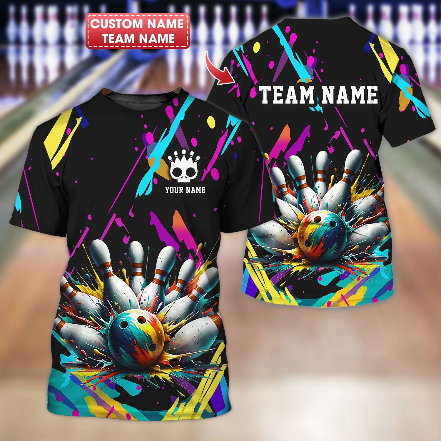 Personalized Bowling Team Shirt - Splash into Strikes, All Over Printed