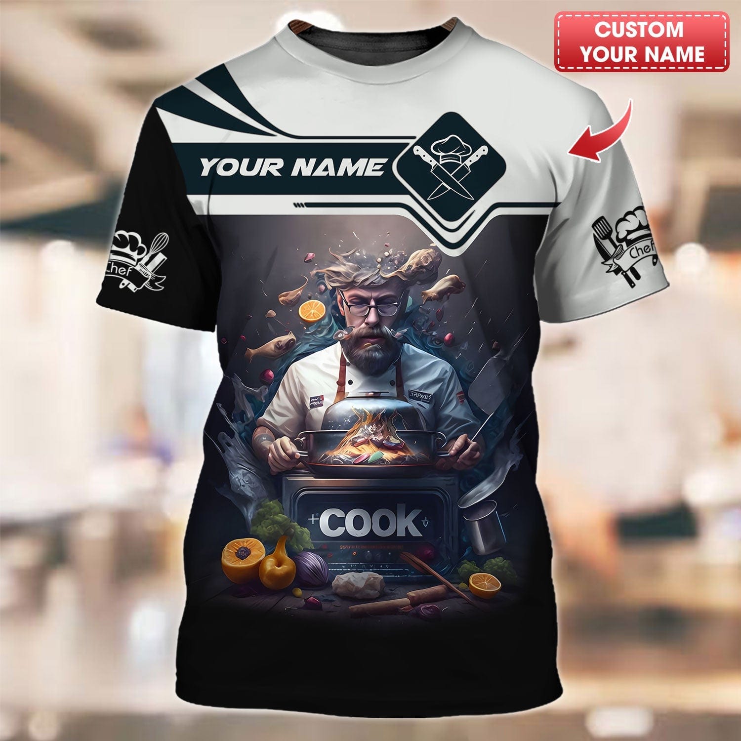 Personalized Chef Shirt - Expert Chef at Work with Lively Cooking Scene