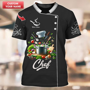 Camiseta de chef personalizada: diseño de olla circular con ingredientes de primera calidad para maestros culinarios