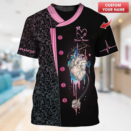 Camiseta de enfermera personalizada: ilustración de línea de ECG y corazón anatómico