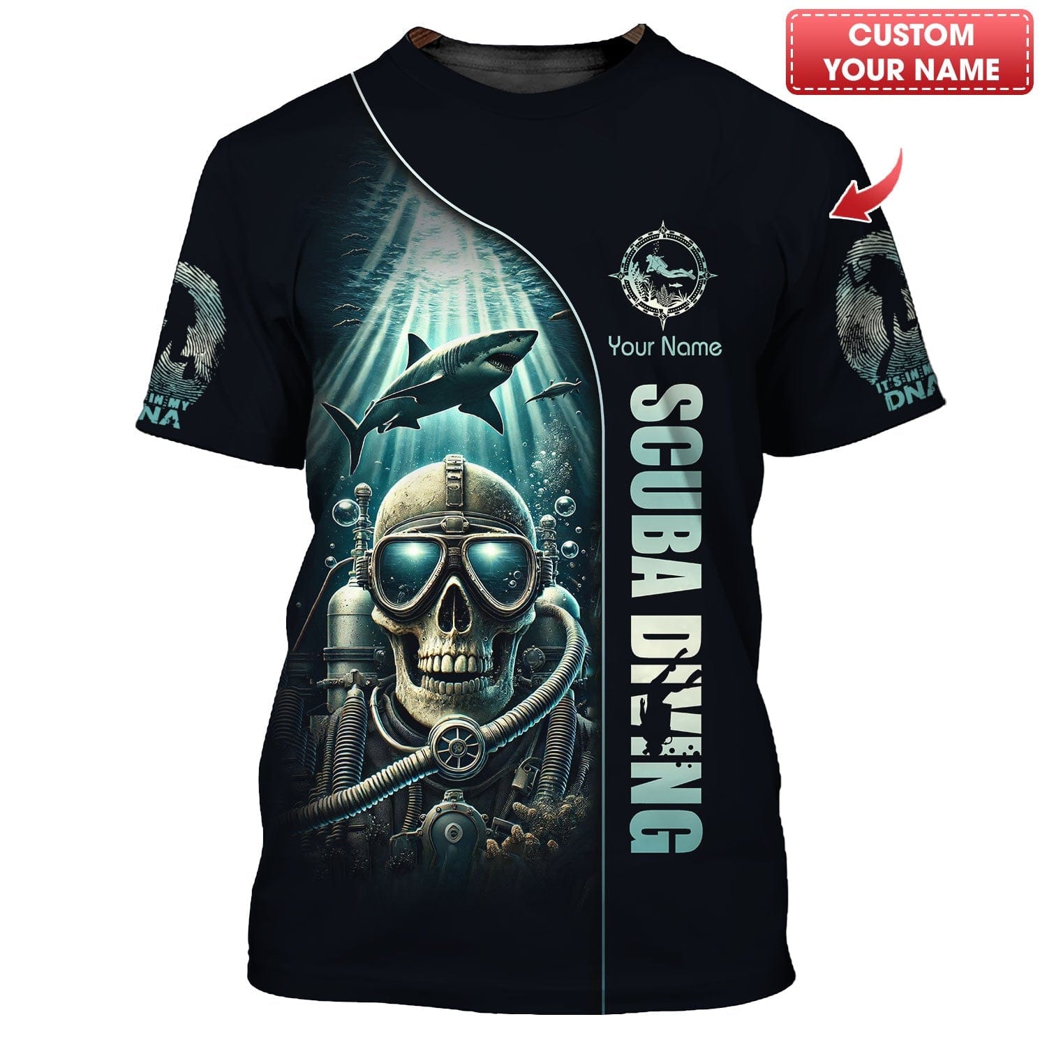 Diving Custom Name 3D Shirt Scuba Diving Skeleton Personalized Gift For Diver Lovers, All Over Printed