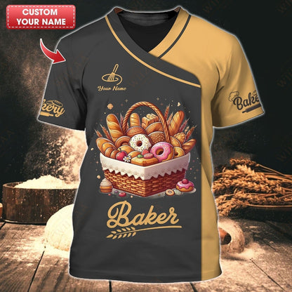 Personalized Baker Shirt - Artisan Pastry Collection with Golden Highlights