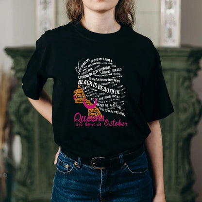 Las reinas negras nacen en octubre, camisetas de cumpleaños personalizadas, camisetas afroamericanas