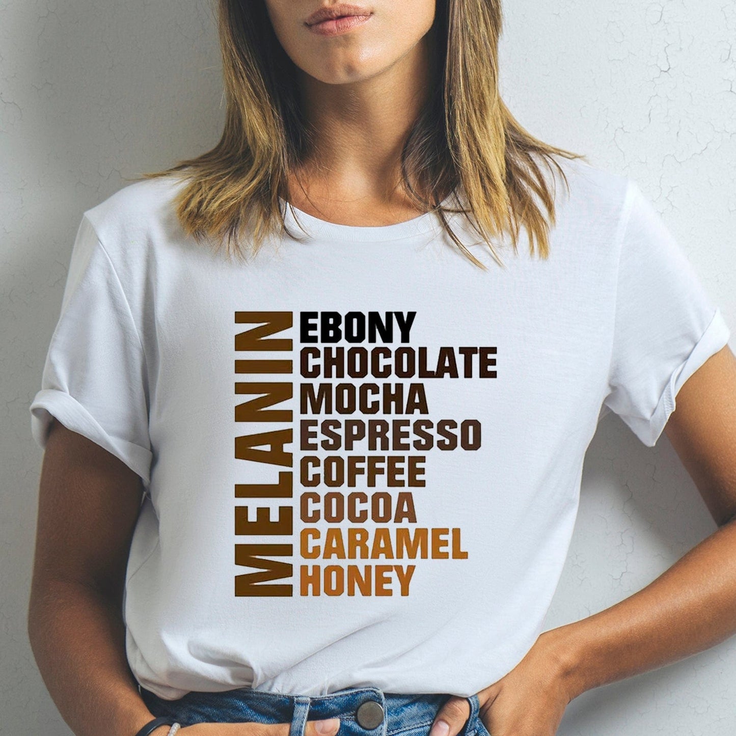 Camisas afroamericanas con melanina, camisa color ébano, chocolate, moca, café espresso, cacao, caramelo y miel