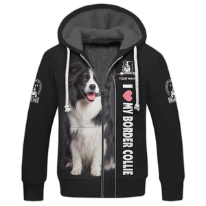 Border Collie Custom Name Zipper Hoodie Gif For Dog Lover 3D Shirts, All Over Printed