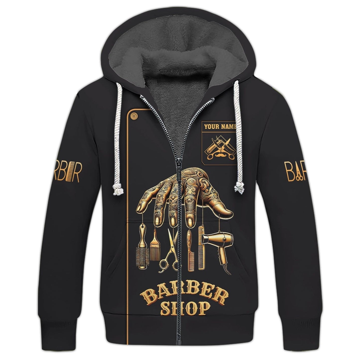 Barber Custom Name 3D T-Shirts Golden Hand In Barbering Shirt Gift For Barber Lovers, All Over Printed