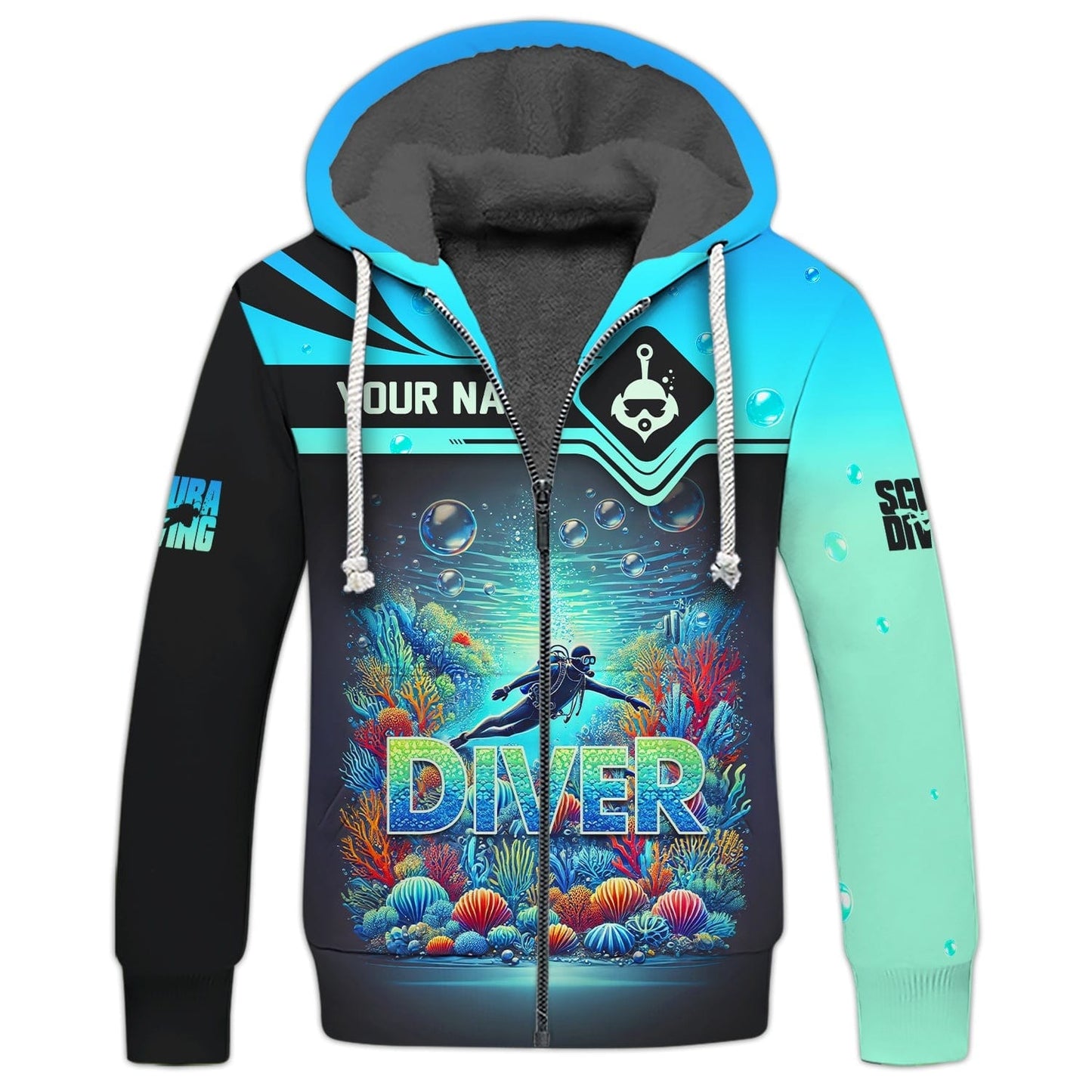 Scuba Diving Explore The Ocean Custom Name 3D Zipper Hoodie Personalized Gift For Diver Lovers, All Over Printed
