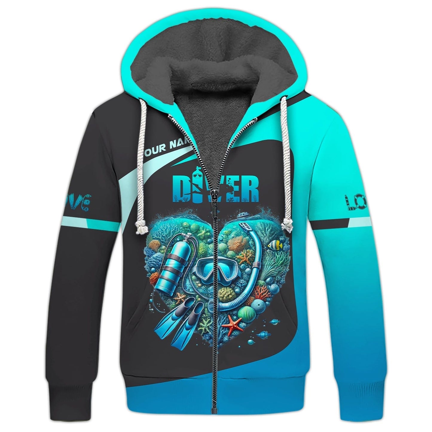 Scuba Diving Heart Custom Name 3D Shirt Personalized Gift For Diver Lovers, All Over Printed