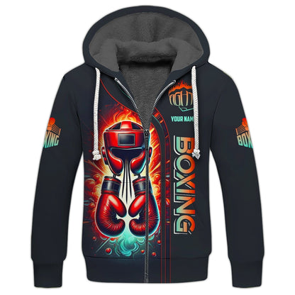3D Full Print Helmet And Red Boxing Gloves Shirt Personalized Name Gift For Boxer Lovers, All Over Printed