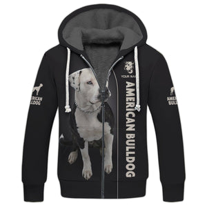 3D Full Print American Bulldog Zipper Hoodie Personalized Name Gift For Dog Lovers, All Over Printed