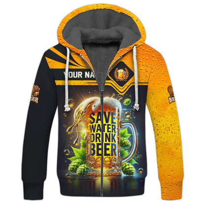 Save Water Drink Beer Personalized Name Shirt Custom Gift For Beer Lovers, All Over Printed