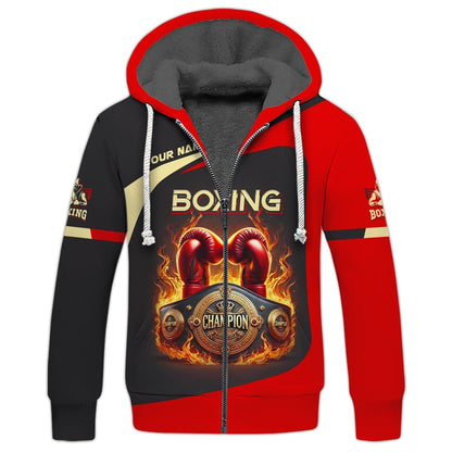 3D Full Print Boxing T-Shirt Fiery Gloves And Belt Personalized Name Gift For Boxing Lovers, All Over Printed
