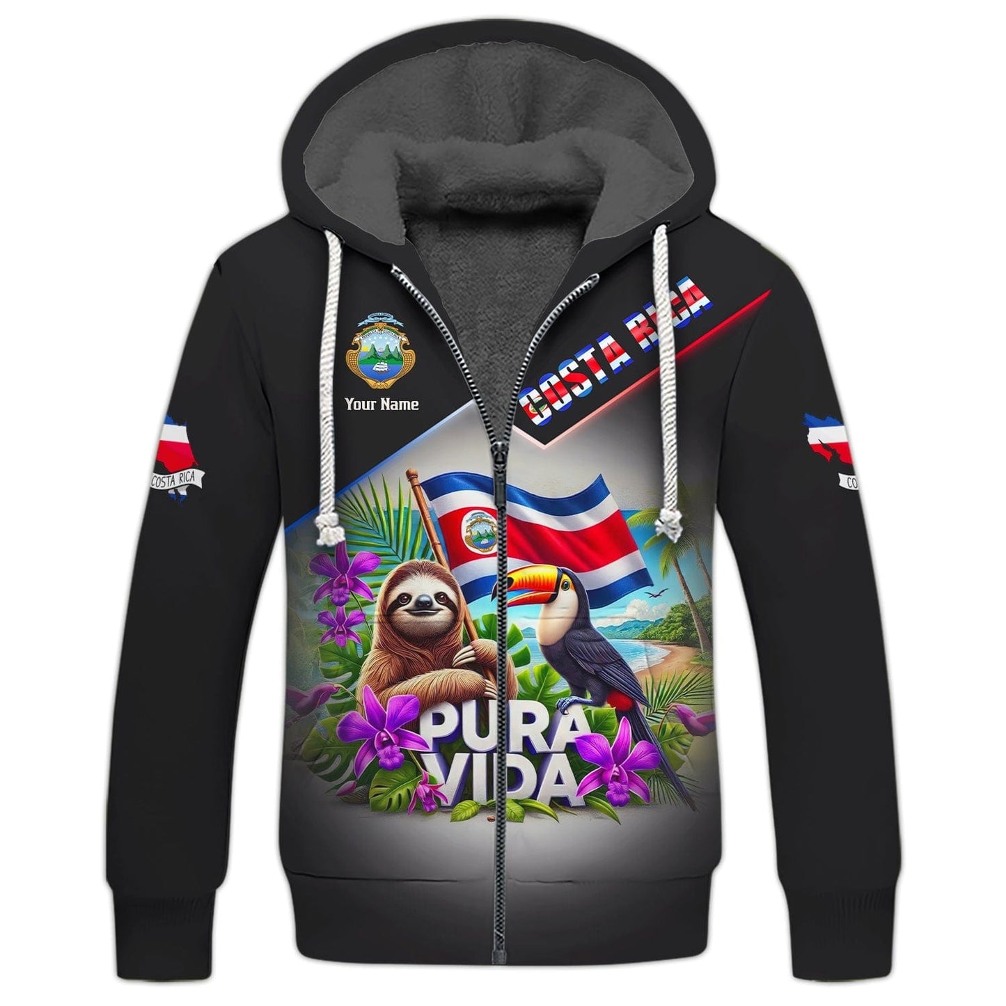 Pura Vida 3D Shirt Customizable With Name Featuring Sloth And Toucan, All Over Printed