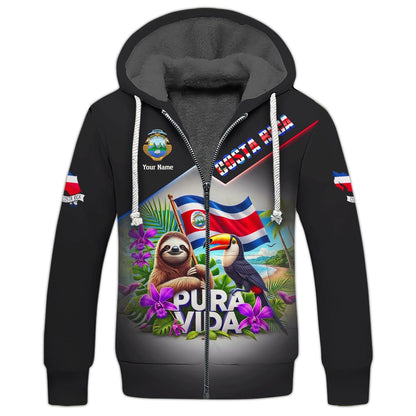 Pura Vida 3D Shirt Customizable With Name Featuring Sloth And Toucan, All Over Printed