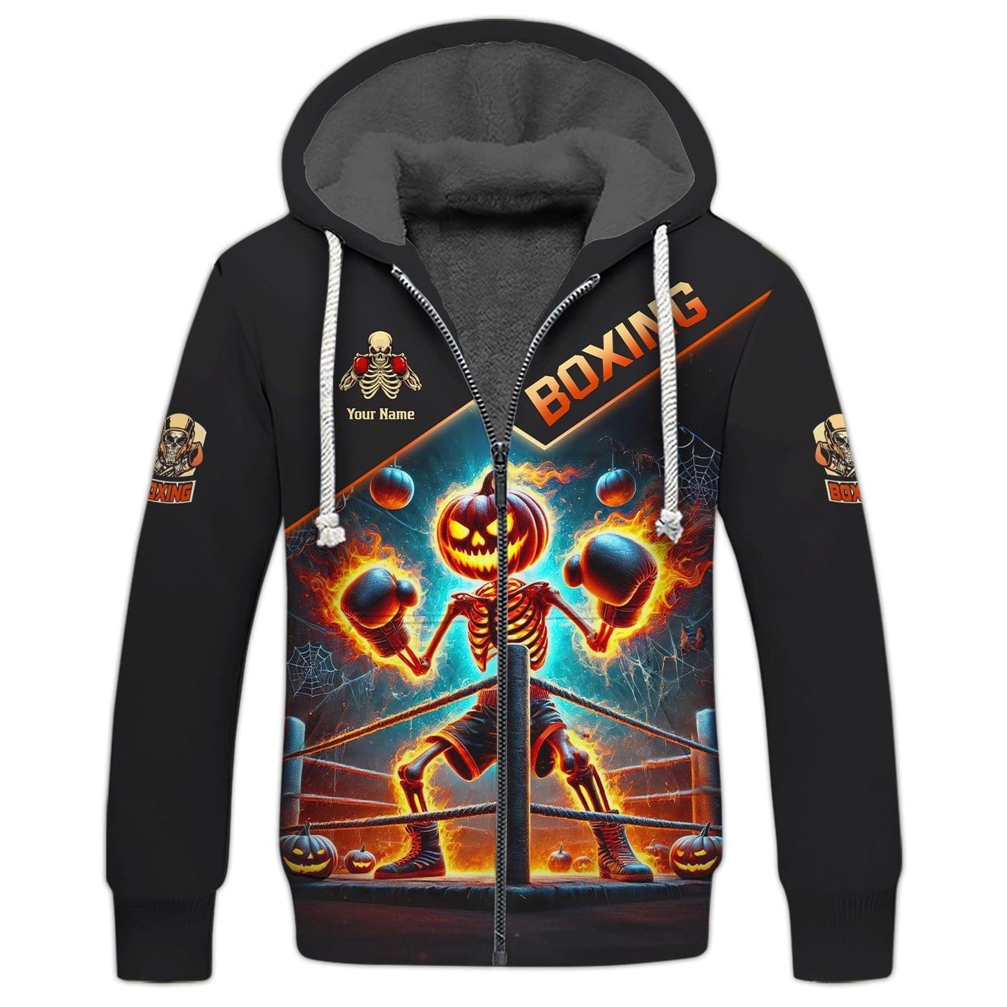3D Full Print Skull Pumpkin Boxing T-Shirts Personalized Name Gift For Halloween Lovers, All Over Printed