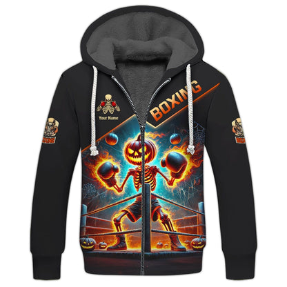 3D Full Print Skull Pumpkin Boxing T-Shirts Personalized Name Gift For Halloween Lovers, All Over Printed