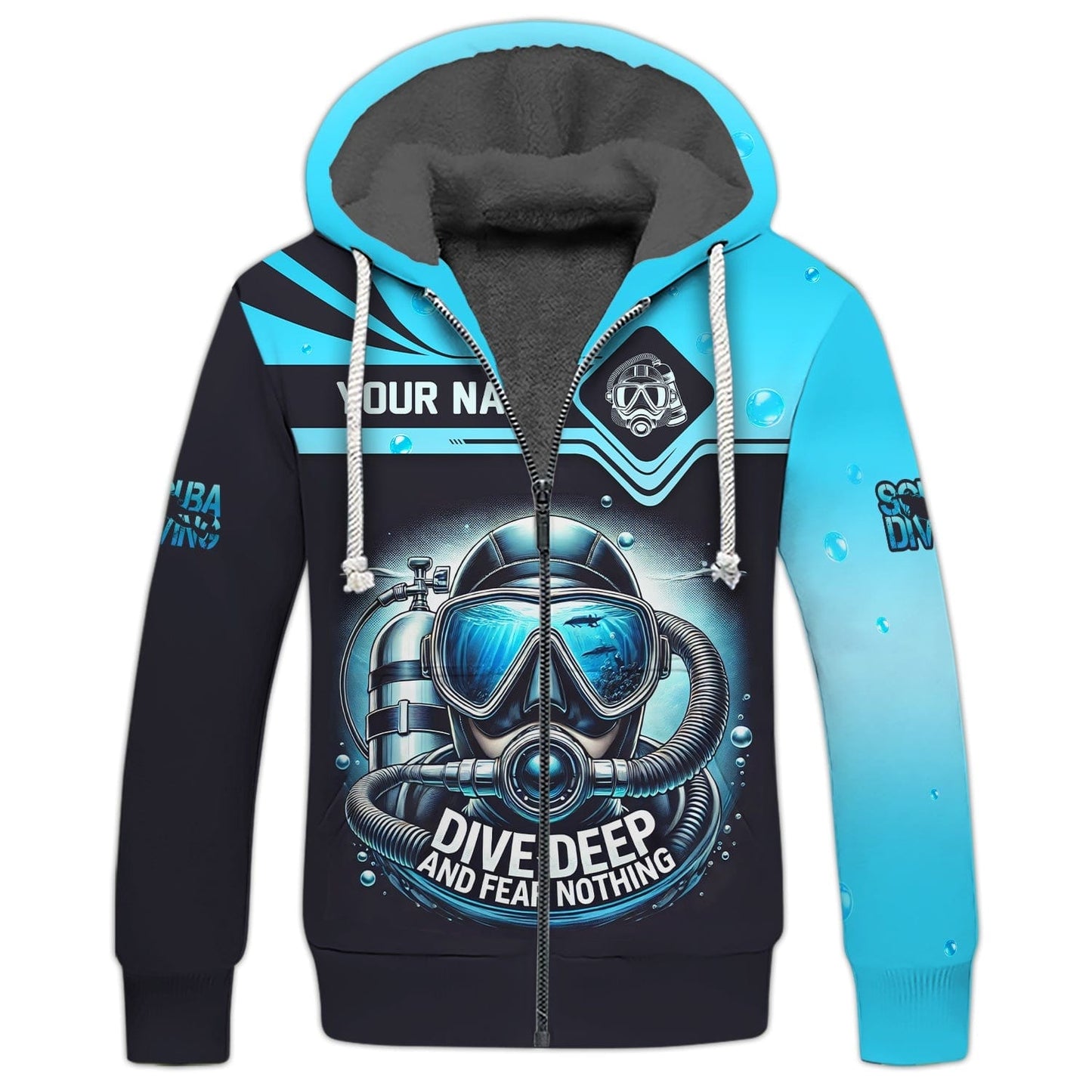 Scuba Diving Custom Name 3D Shirt Dive Deep And Fear Nothing Personalized Gift For Diver Lovers, All Over Printed