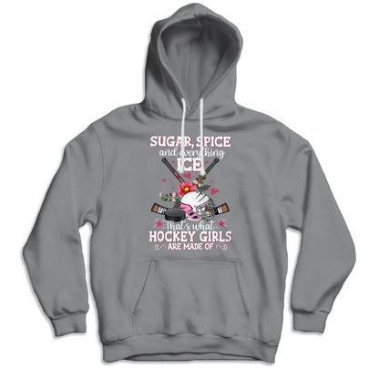 Sudadera con capucha de hockey juvenil Sugar Spice Everything Ice That's What Are Hockey Girl Made Of, camiseta de hockey sobre hielo