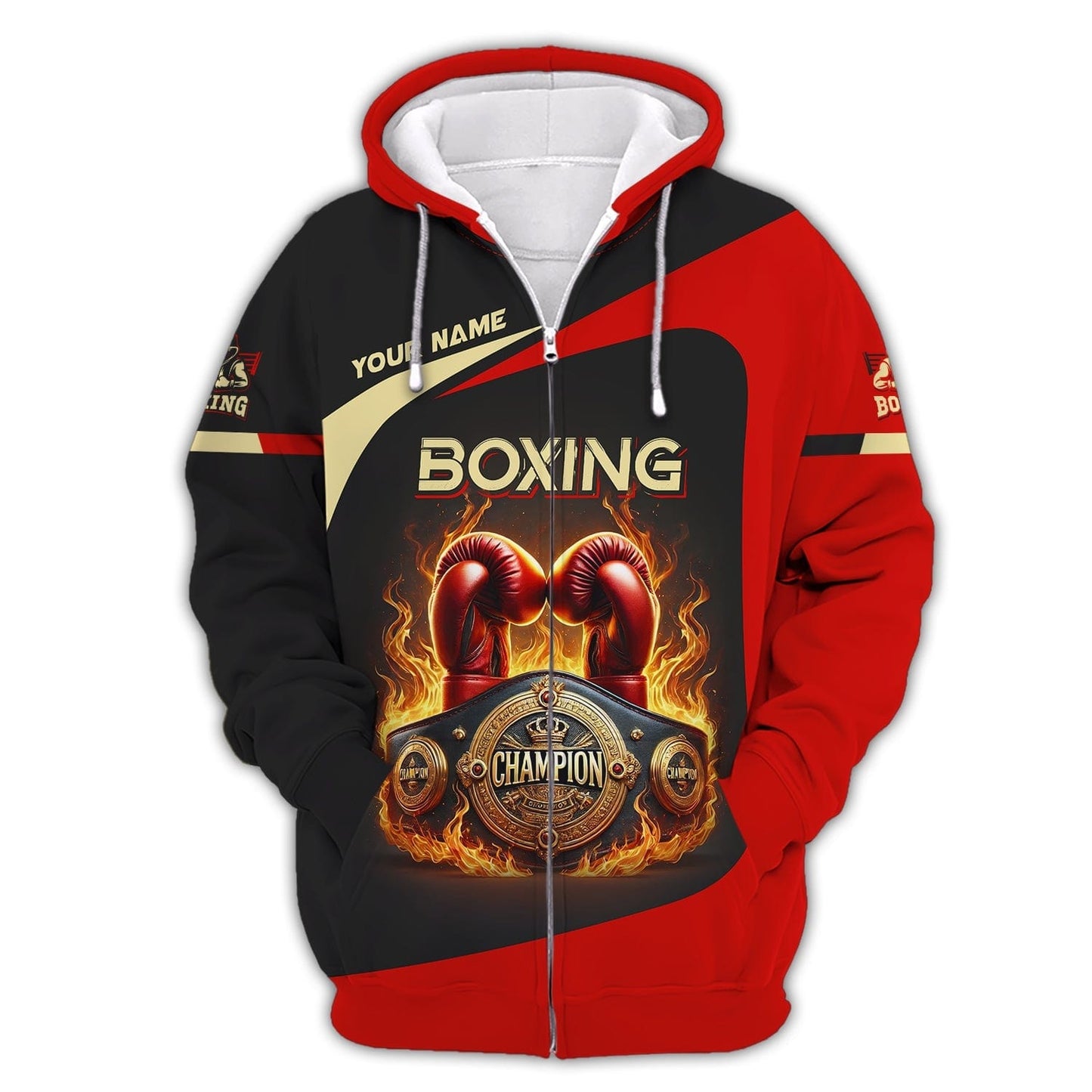 3D Full Print Boxing T-Shirt Fiery Gloves And Belt Personalized Name Gift For Boxing Lovers, All Over Printed