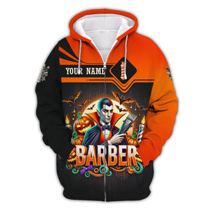 Happy Halloween Custom Name 3D T-Shirts Dracula Barber Shirt Gift For Barber Lovers, All Over Printed