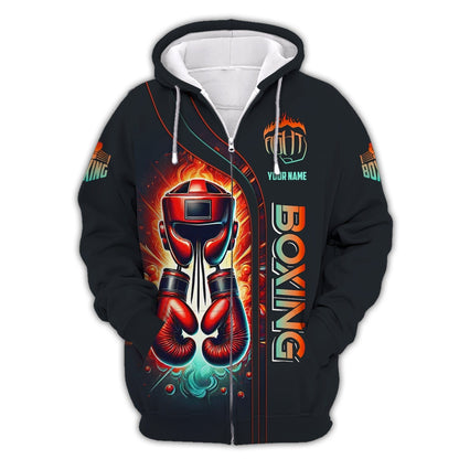 3D Full Print Helmet And Red Boxing Gloves Shirt Personalized Name Gift For Boxer Lovers, All Over Printed