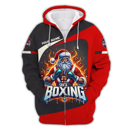 3D Full Print Santa Claus Boxing T-Shirts Personalized Name Gift For Christmas Lovers, All Over Printed