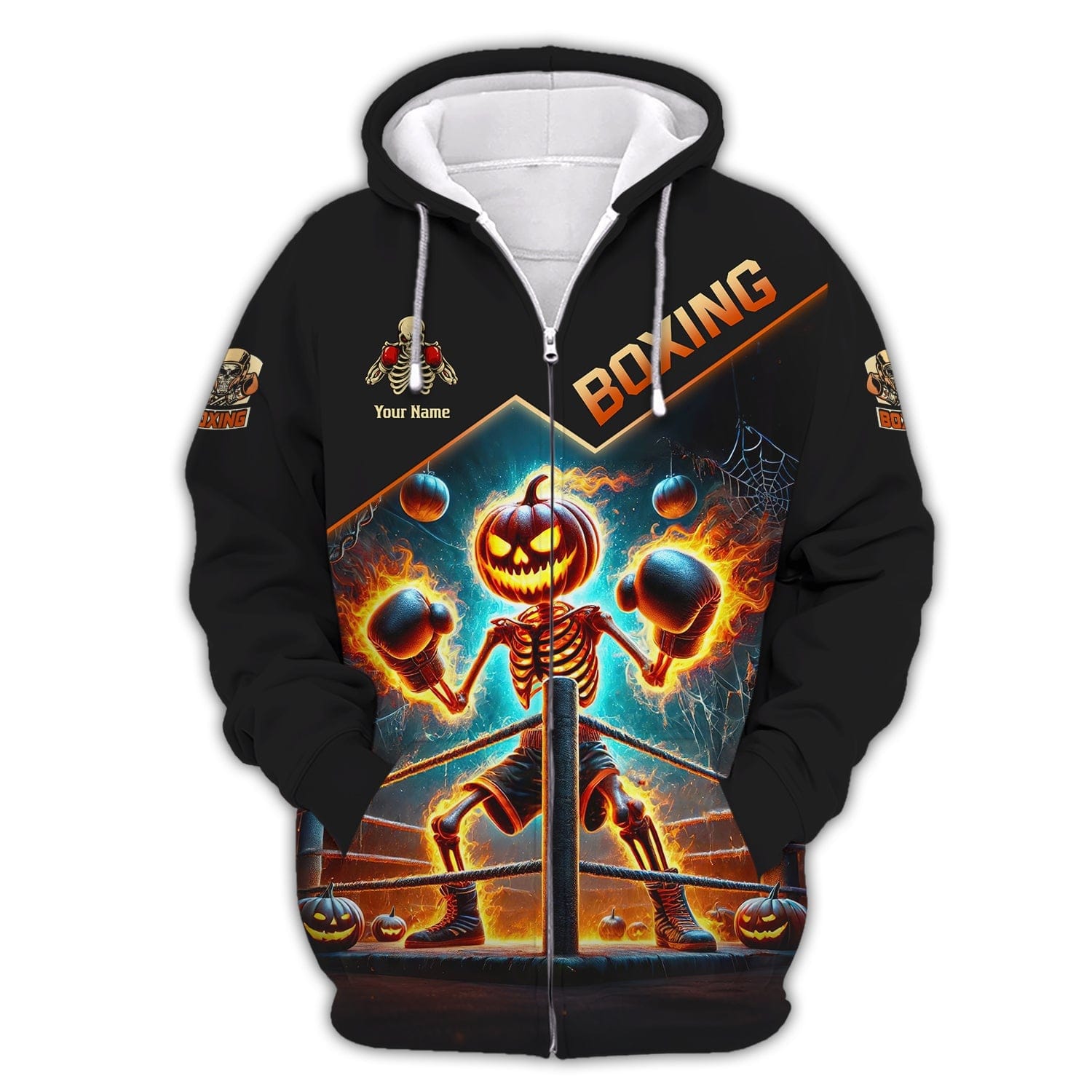 3D Full Print Skull Pumpkin Boxing T-Shirts Personalized Name Gift For Halloween Lovers, All Over Printed