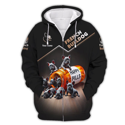 French Bulldog Custom Name 3D Shirt Happy Pills French Bulldog Gift For Dog Lovers, All Over Printed