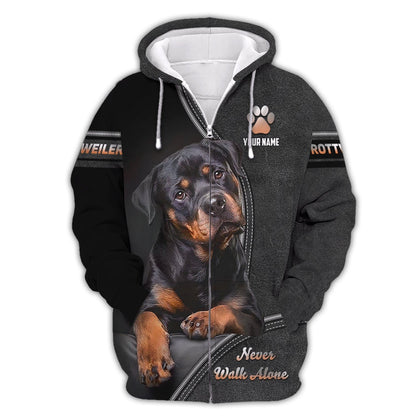 Rottweiler Custom Name Shirt Never Walk Alone Gift For Dog Lover, All Over Printed
