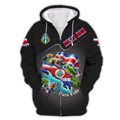 Pura Vida 3D Full Print Map Of Costa Rica Shirts, All Over Printed