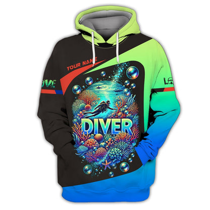 Scuba Diving Custom Name 3D Shirt Diving Into The Ocean Personalized Gift For Diver Lovers, All Over Printed
