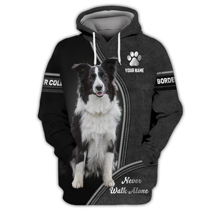 Border Collie Never Walk Alone Custom T-Shirts Border Collie 3D Shirt Gift For Dog Lover, All Over Printed