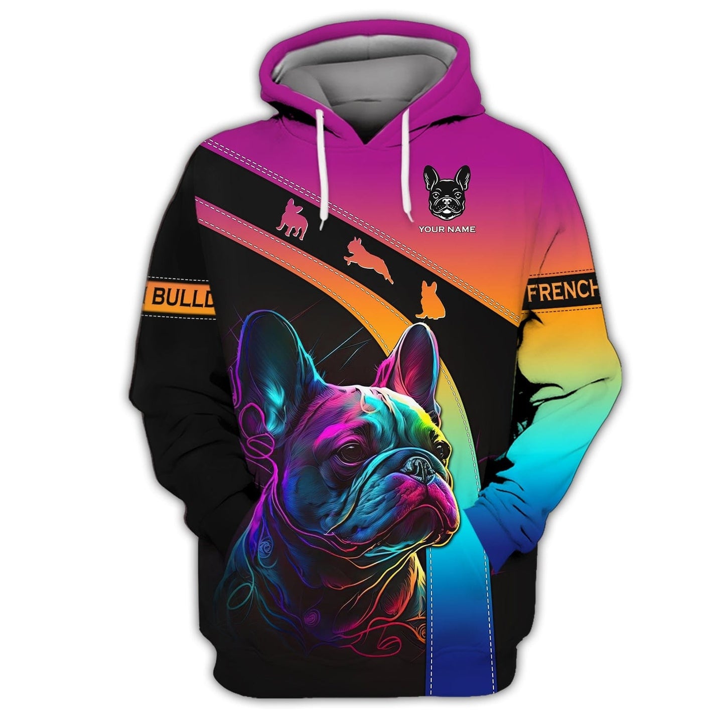 3D Full Print Vibrant French Bulldog T-Shirt Personalized Name Gift For Dog Lovers, All Over Printed