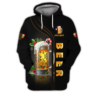 Unisex Christmas Beer Mug T-Shirt Personalized Name T-Shirt for Beer Lovers, All Over Printed