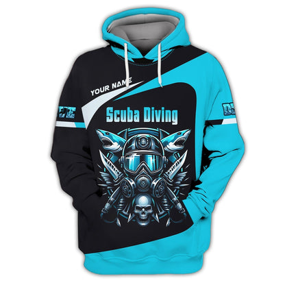 3D Full Print Scuba Diving T-Shirt Deep Sea Adventure Personalized Name Gift For Diver Lovers, All Over Printed